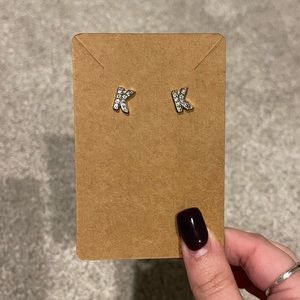 Silver K initial earrings